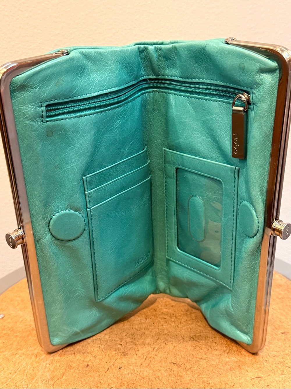 HOBO Teal Leather Frame Clutch - Picture 3 of 5
